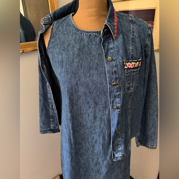 Vintage 1990/ 2000s Denim Embroidered Dress and Jean Jacket - Picture 4 of 12